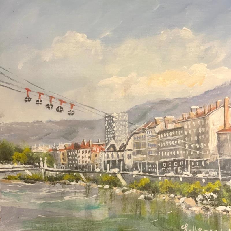 Painting Les bulles volant eu dessus de Grenoble by Lallemand Yves | Painting Figurative Urban Acrylic