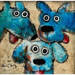 Painting Happy dogs by Maury Hervé | Painting Raw art Animals