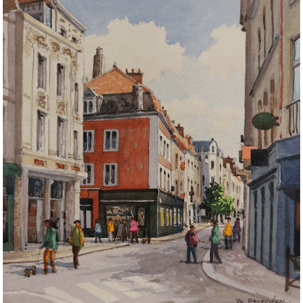 Peinture Lille, Boulangerie rue Esquermoise par Decoudun Jean charles | Tableau Figuratif Aquarelle Urbain