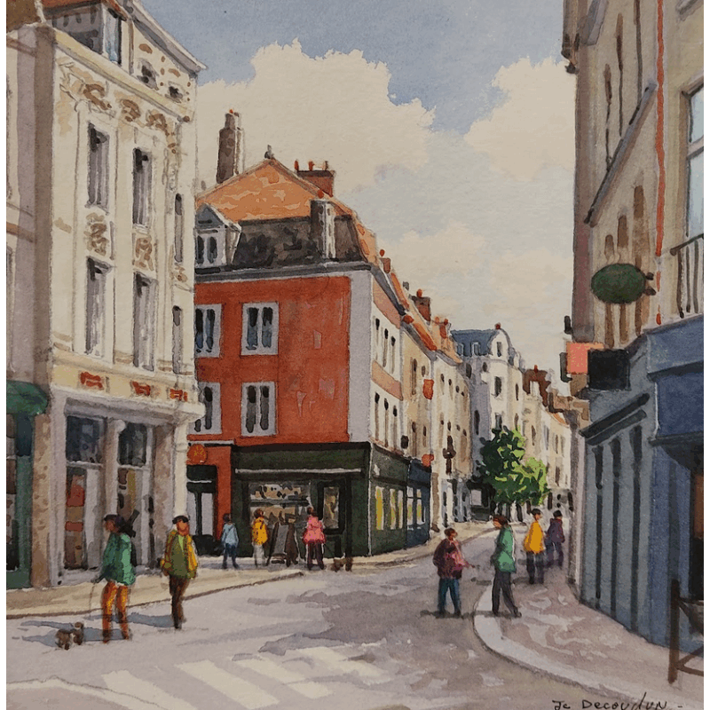 Painting Lille, Boulangerie rue Esquermoise by Decoudun Jean charles | Painting Figurative Urban Watercolor