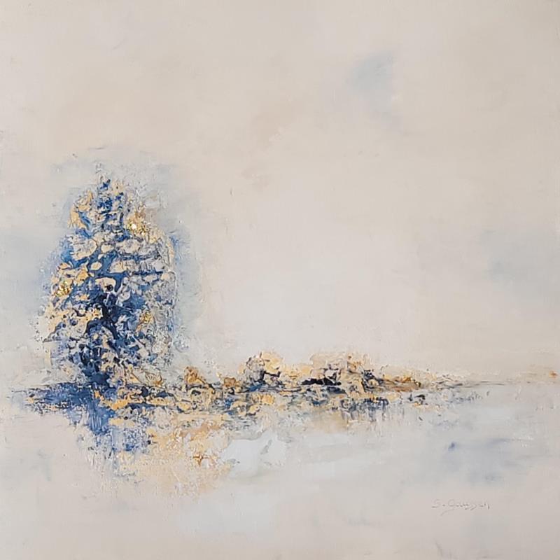 Peinture Refuge par Gaussen Sylvie | Tableau Abstrait Paysages Huile Feuille d'or Poudre de marbre