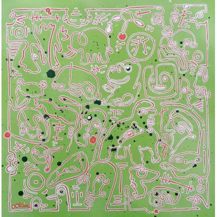 Painting Lignes rouges sur fond vert by Oocalme | Painting