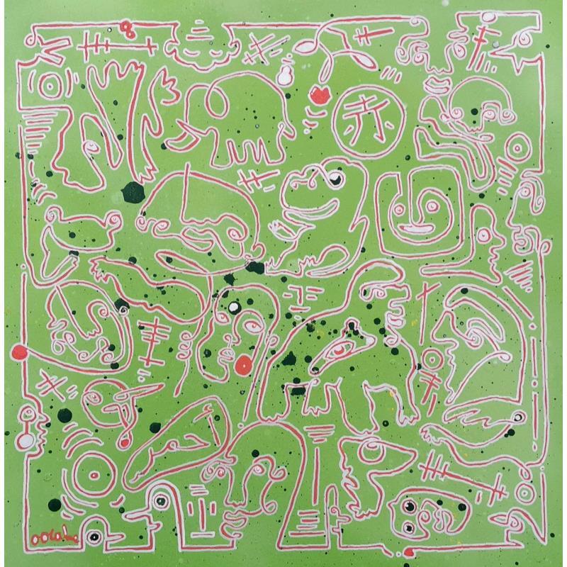 Peinture Lignes rouges sur fond vert par Oocalme | Tableau
