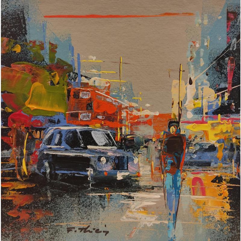 Painting Black cab in London by Frédéric Thiery | Painting Figurative Urban Life style Acrylic
