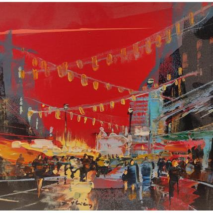 Peinture L'Avenue pavoisée par Frédéric Thiery | Tableau Figuratif Acrylique Scènes de vie, Société, Urbain