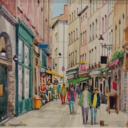 Gemälde Le vieux Lyon von Decoudun Jean charles | Gemälde Figurativ Aquarell Pop-Ikonen, Urban