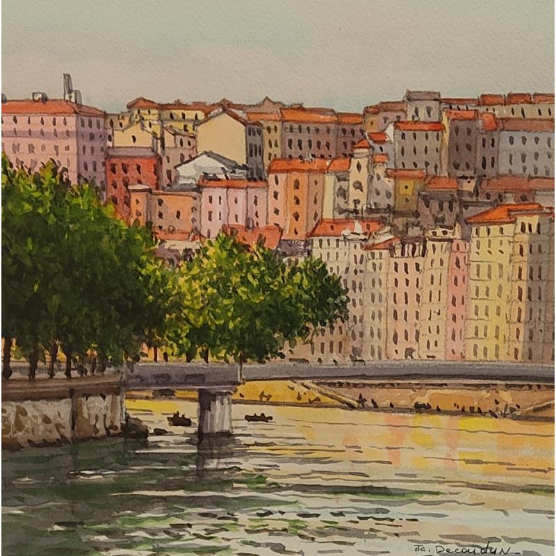 Painting Lyon la coline qui travaille by Decoudun Jean charles | Painting Figurative Urban Watercolor