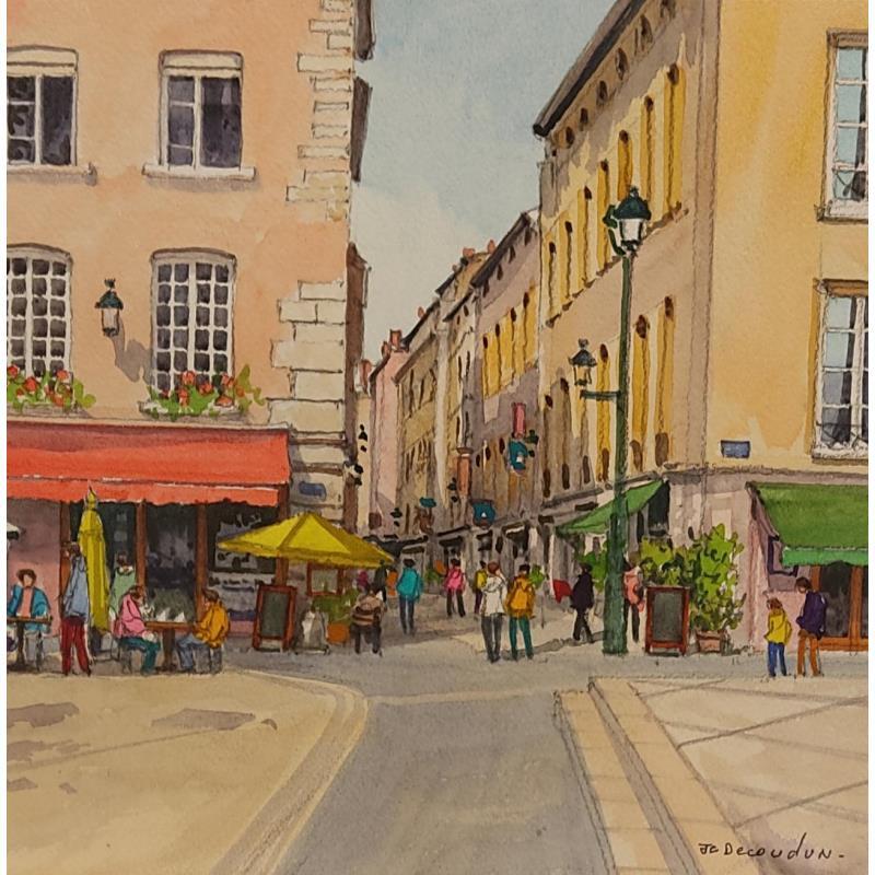 Gemälde Zoé à la place St Jean von Decoudun Jean charles | Gemälde Figurativ Urban Aquarell