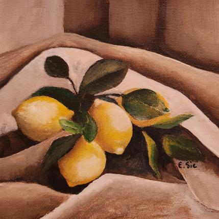 Peinture Les 4 citrons par Sie Evelyne | Tableau Réalisme Acrylique Natures mortes