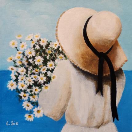 Peinture Marguerites et chapeau par Sie Evelyne | Tableau Figuratif Acrylique Scènes de vie