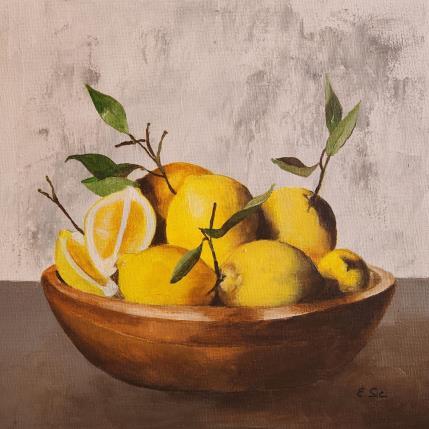 Peinture Bol de citrons par Sie Evelyne | Tableau Figuratif Acrylique Natures mortes