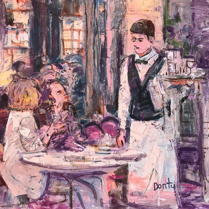 Peinture Le petit déjeuner sur la terrasse du Café de Flore par Dontu Grigore | Tableau Figuratif Urbain Huile