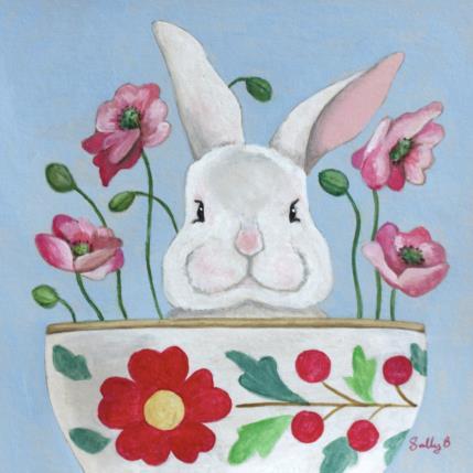 Painting Lapin et coquelicot dans un bol by Sally B | Painting Naive art Acrylic Animals, Child, Still-life