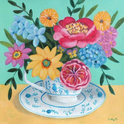 Painting Bouquet fleurs dans une tasse by Sally B | Painting Naive art Acrylic Pop icons, Still-life