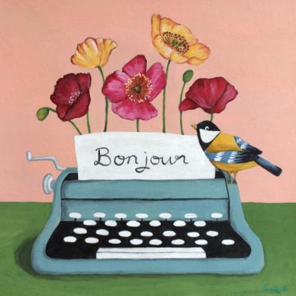 Painting Bonjour coquelicot sur machine à écrire by Sally B | Painting Naive art Acrylic Pop icons, Still-life