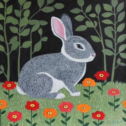 Peinture Lapin dans un jardin par Sally B | Tableau