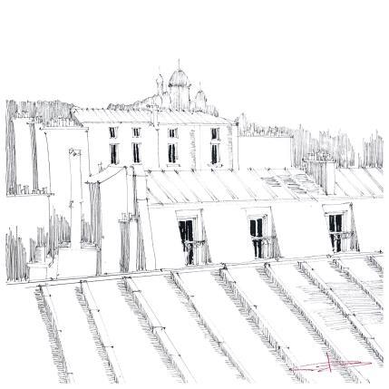 Peinture Encre des toits de Paris  par Bailly Kévin  | Tableau Figuratif Aquarelle, Encre Architecture, Urbain