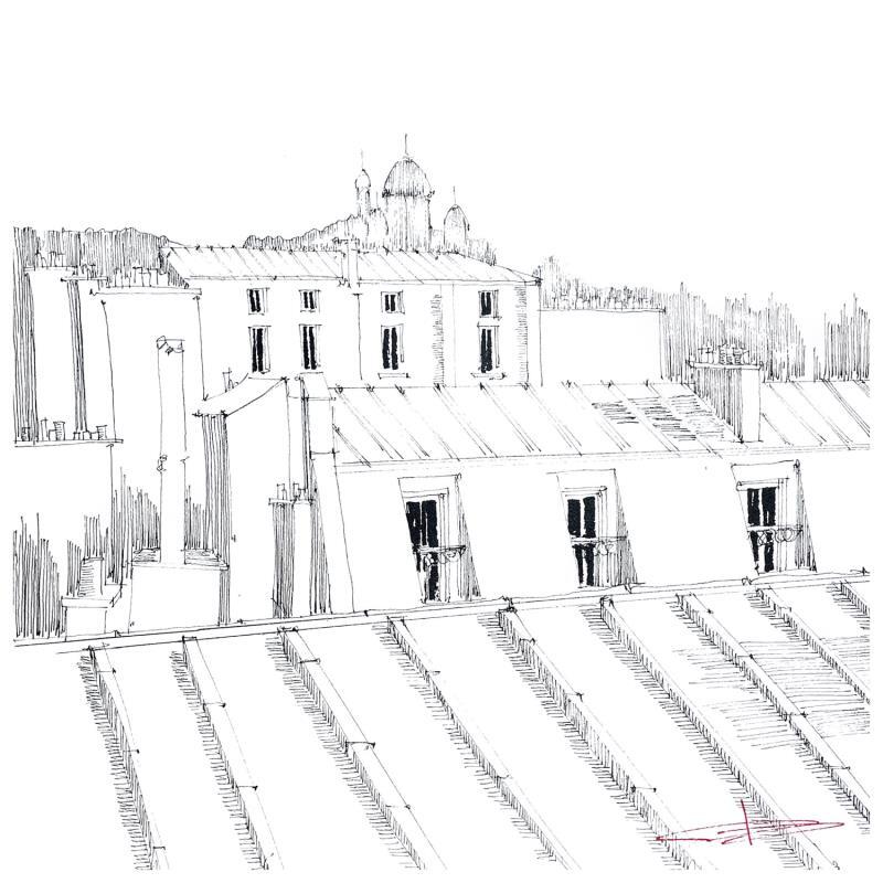 Painting Encre des toits de Paris  by Bailly Kévin  | Painting Figurative Urban Architecture Watercolor Ink