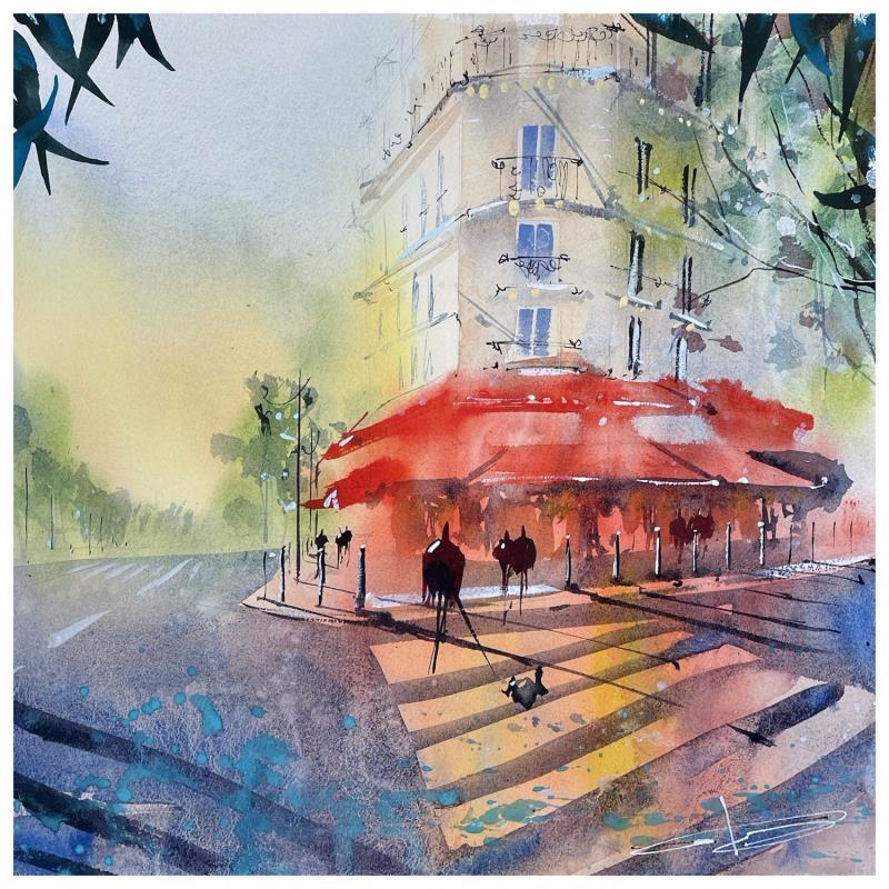 Peinture Paris la ville lumière  par Bailly Kévin  | Tableau Figuratif Urbain Architecture Aquarelle Encre