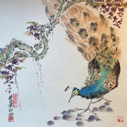 Painting Peacock by Yu Huan Huan | Painting Figurative Ink, Watercolor Animals
