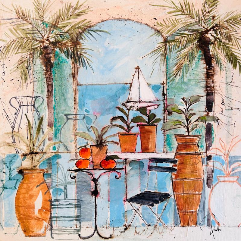 Painting Vue mer by Colombo Cécile | Painting Naive art Landscapes Nature Life style Watercolor Acrylic Gluing Ink Pastel