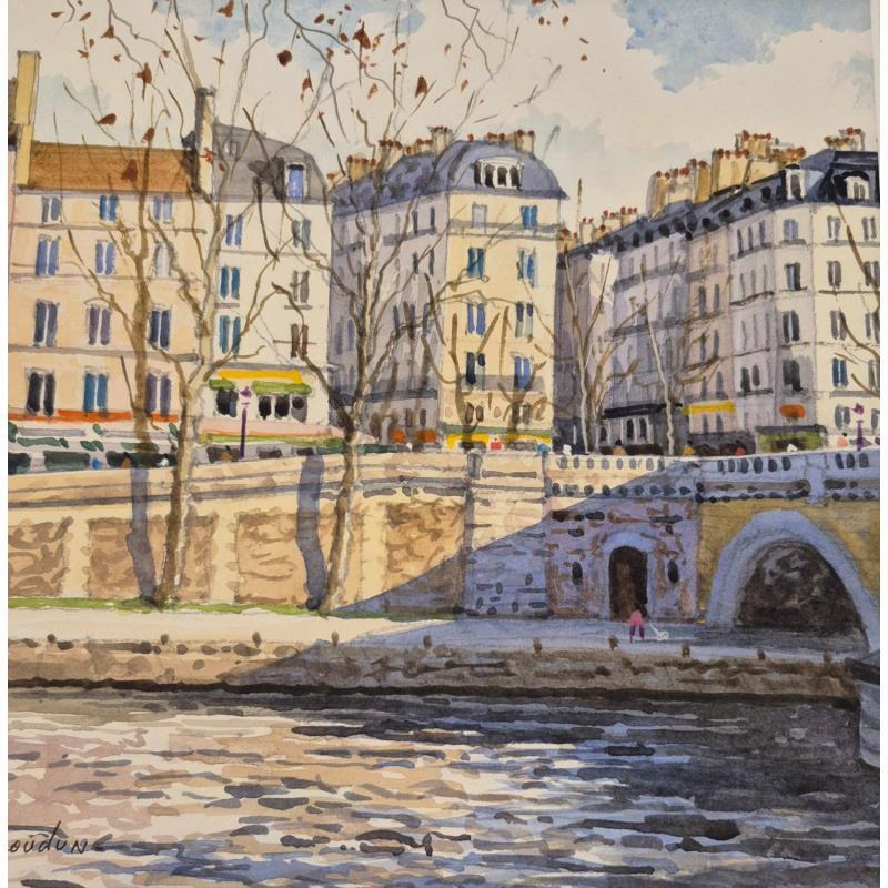 Gemälde Le pont louis Philippe von Decoudun Jean charles | Gemälde Figurativ Urban Aquarell