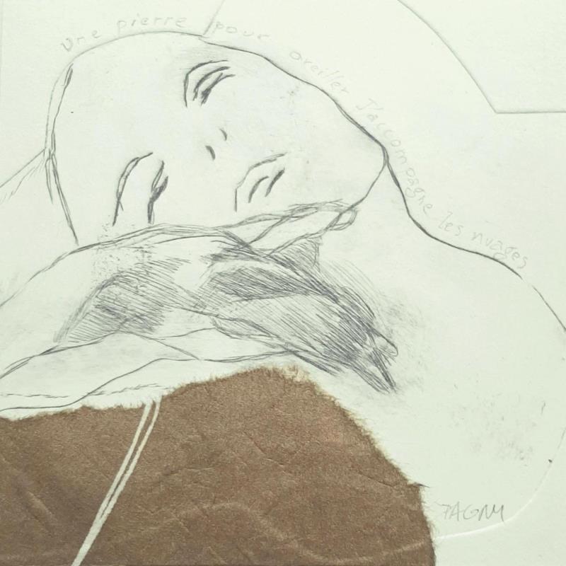 Gemälde une pierre pour oreiller j'accompagne les nuages  von Pagny Corine | Gemälde Art brut Akt Tinte