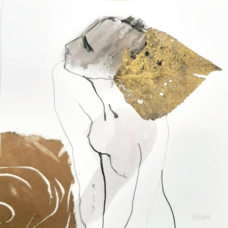 Peinture J'accompagne les nuages par Pagny Corine | Tableau Art Singulier Nature Nu Collage Encre