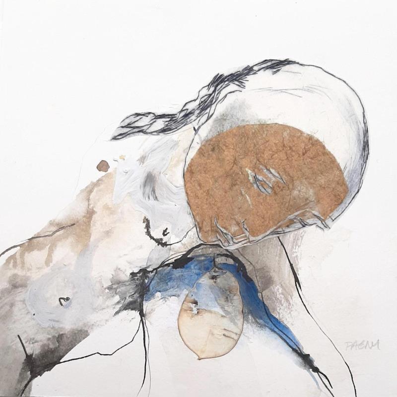 Peinture Moment sans douleur , une lune parle , en plein jour par Pagny Corine | Tableau Art Singulier Nu Collage Encre