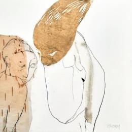 Peinture Porte cette perruque d'alouette et vole  par Pagny Corine | Tableau Art Singulier Collage, Encre Nature, Nu