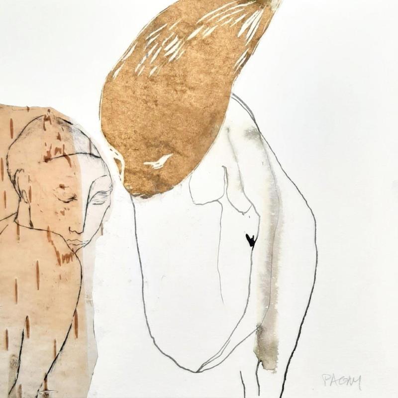 Painting Porte cette perruque d'alouette et vole  by Pagny Corine | Painting Raw art Nature Nude Gluing Ink