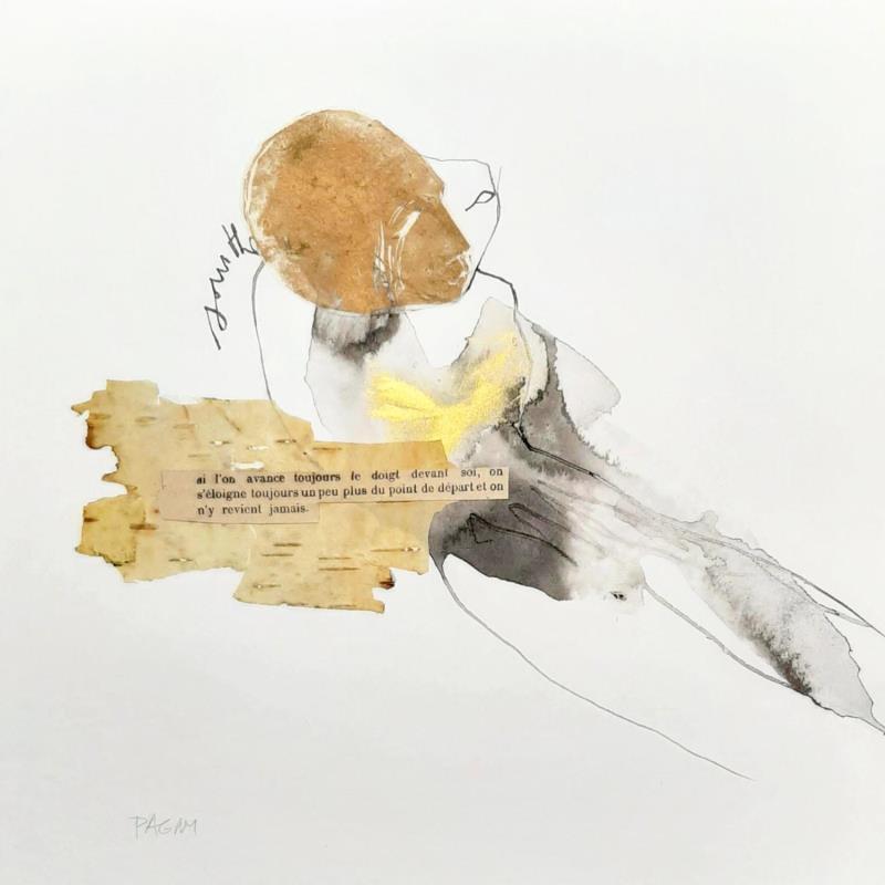 Peinture Quand je me lève, je titube le ciel étoilé par Pagny Corine | Tableau Art Singulier Nature Nu Collage Encre