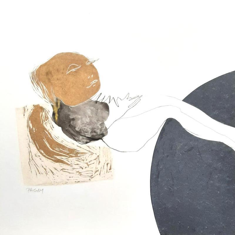 Peinture Je continue à faucher, sur mes épaules, le ciel d'azur par Pagny Corine | Tableau Art Singulier Nature Nu Collage Encre