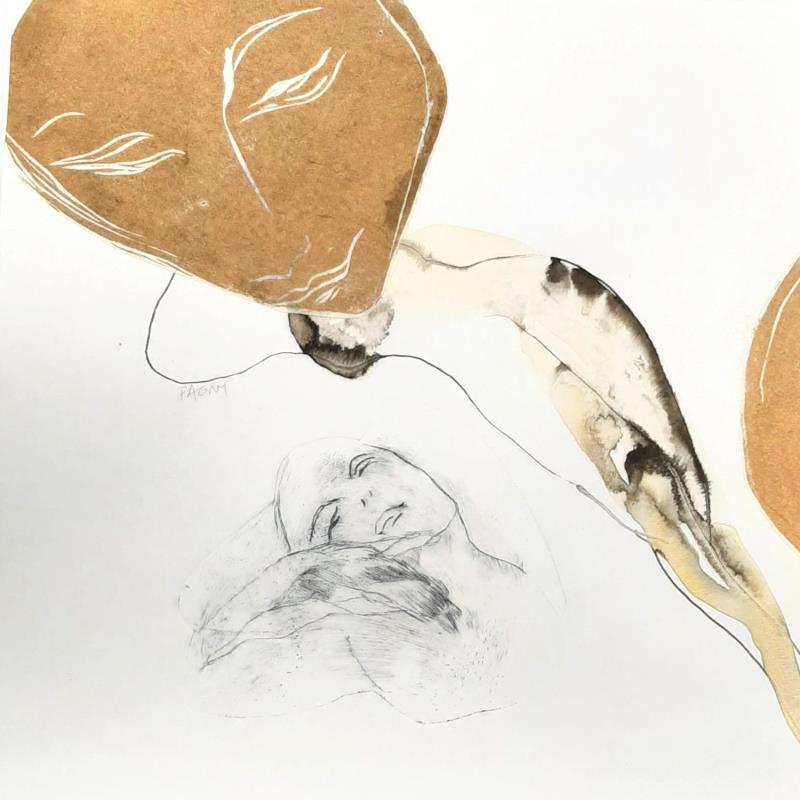 Peinture Matin de printemps, mon ombre aussi déborde de vie  par Pagny Corine | Tableau Art Singulier Nu Collage Encre