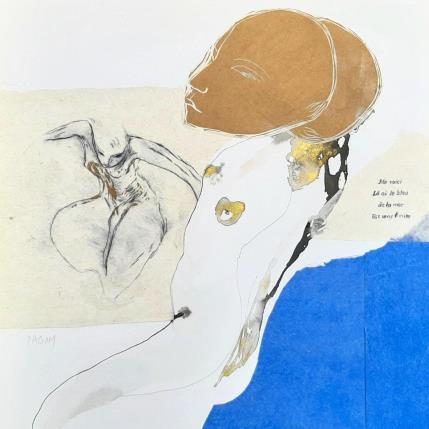 Peinture Me voici là où le bleu de la mer est sans limite par Pagny Corine | Tableau Art Singulier Encre Nu