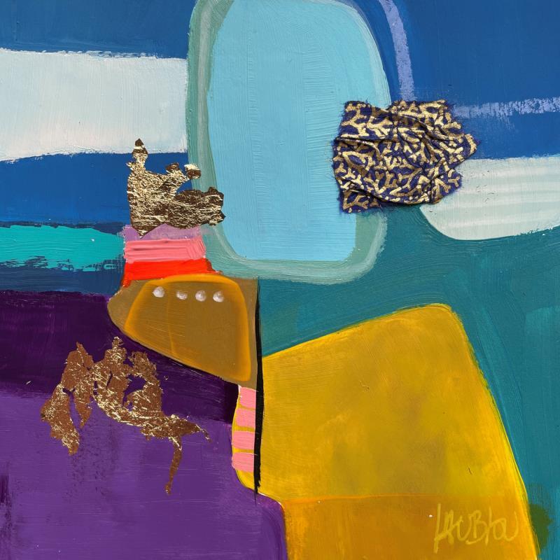 Peinture Observation en vol par Lau Blou | Tableau Abstrait Minimaliste Acrylique Collage Feuille d'or