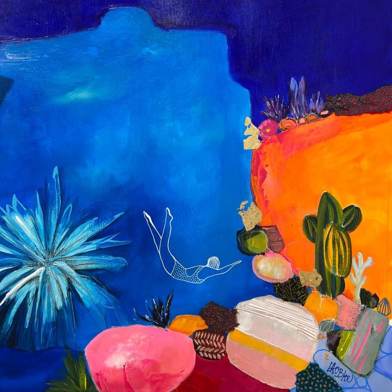 Painting Les Profondeurs des Roches by Lau Blou | Painting Abstract Acrylic Gluing