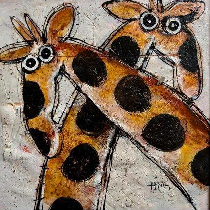 Painting Two Giraffes by Maury Hervé | Painting Raw art Ink, Sand Animals