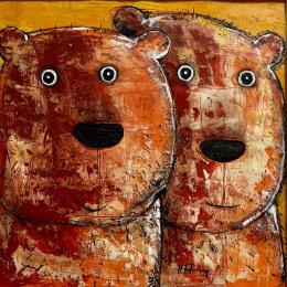 Peinture Selfie For Two par Maury Hervé | Tableau Art Singulier Encre, Sable Animaux