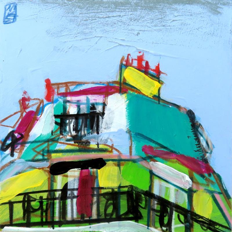 Peinture Adieu ciel gris par Anicet Olivier | Tableau Figuratif Urbain Architecture Acrylique Pastel