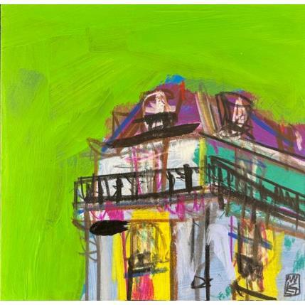 Painting L'immeuble en direction du boulevard by Anicet Olivier | Painting Figurative Acrylic, Pastel Architecture, Urban