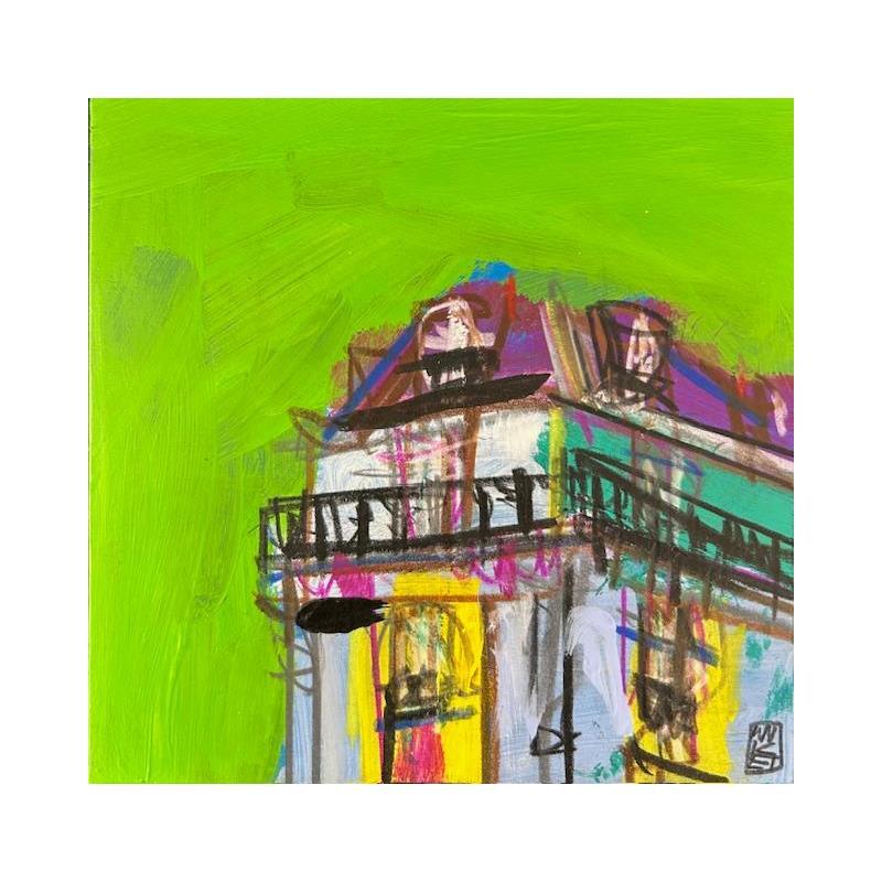 Painting L'immeuble en direction du boulevard by Anicet Olivier | Painting Figurative Urban Architecture Acrylic Pastel