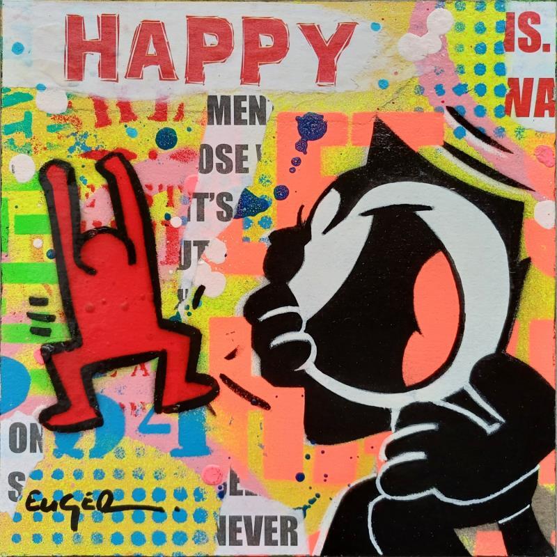 Peinture HAPPY CAT par Euger Philippe | Tableau Pop-art Icones Pop Acrylique Collage