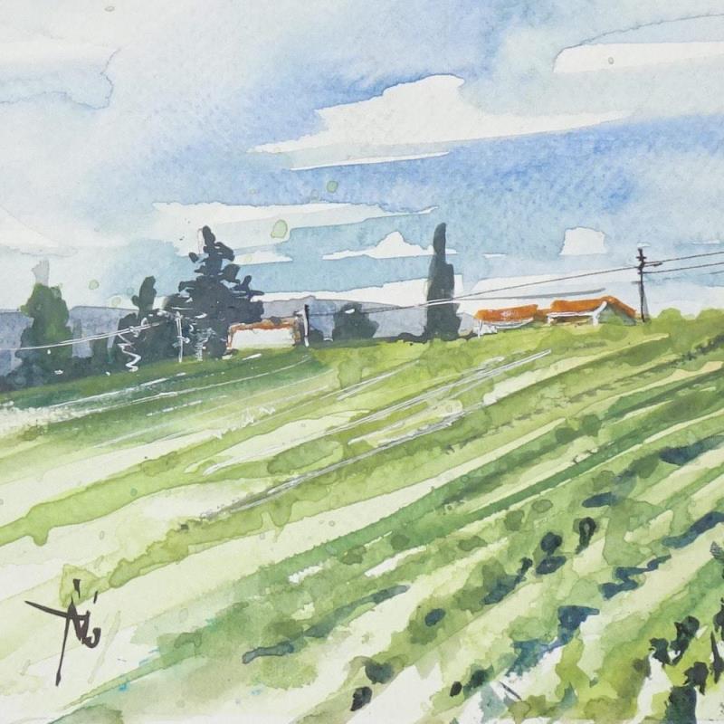 Gemälde sur la route de l'Ariège von Abbatucci Violaine | Gemälde Figurativ Aquarell