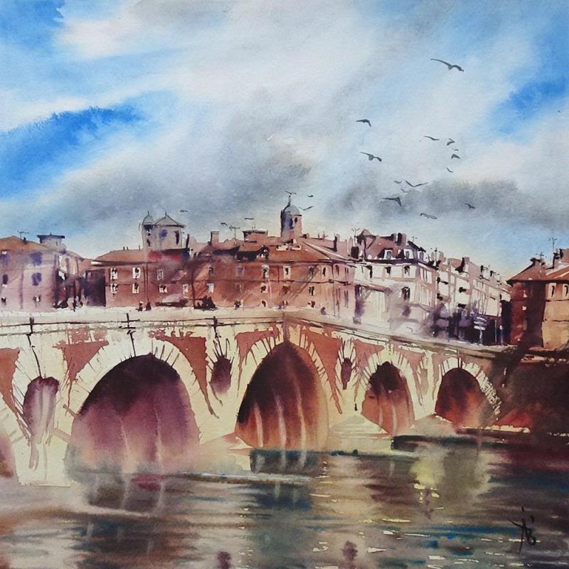 Gemälde Toulouse en giboulées von Abbatucci Violaine | Gemälde Figurativ Aquarell