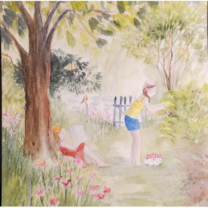 Peinture Dégustation au jardin par Balme Delphine | Tableau Art naïf Aquarelle