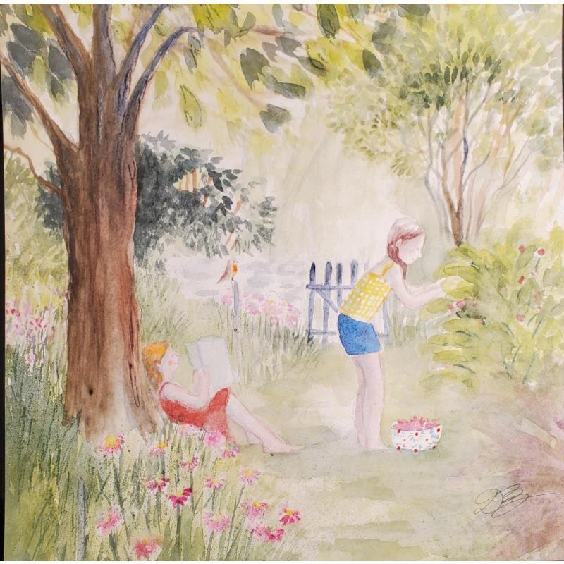 Peinture Dégustation au jardin par Balme Delphine | Tableau Art naïf Aquarelle