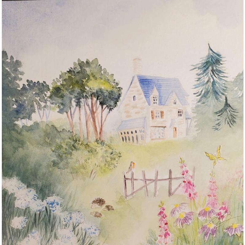 Gemälde Maison campagne von Balme Delphine | Gemälde Naive Kunst Aquarell