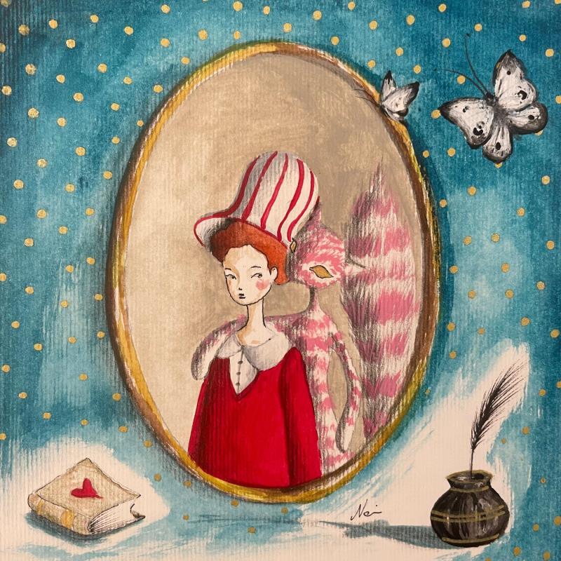 Peinture sentimenti felini e scrittura par Nai | Tableau Surréalisme Acrylique Collage