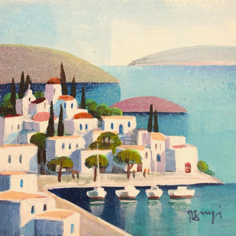 Painting AP103 VILLAGE CRETOIS by Burgi Roger | Painting Figurative Landscapes Marine Architecture Acrylic